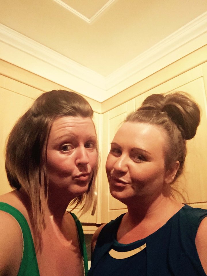  Deborah Heary, 36, right, was taking snaps of herself with sister Emma Heary and pals enjoying a drink at her home in Preston, Lancs, when they spotted a sinister shape appear behind them