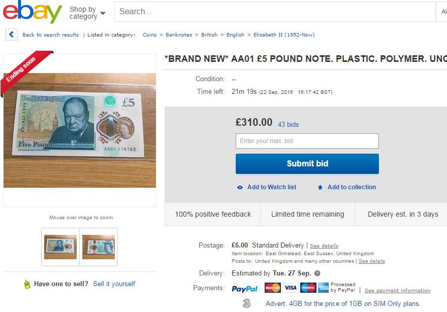  You could be one of the lucky ones to cash in on a £5 note that is going for over £300 on eBay