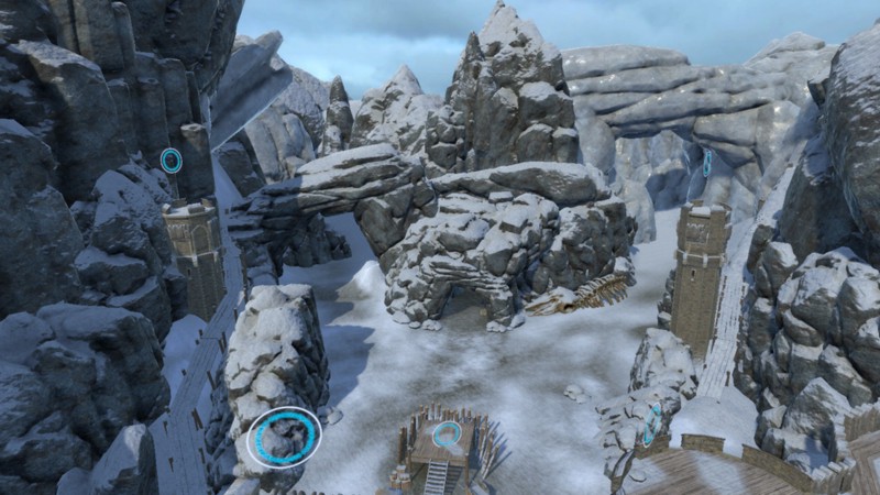 A screenshot from QuiVR, in which players take control of archers to shoot down the living dead