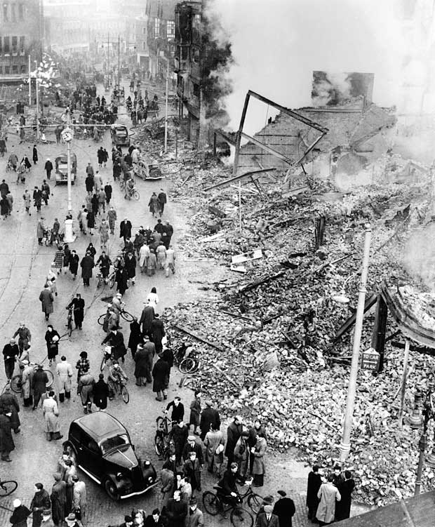  Devastation in the city of Coventry after one of the most savage bombing raids of the Blitz in November 1940.