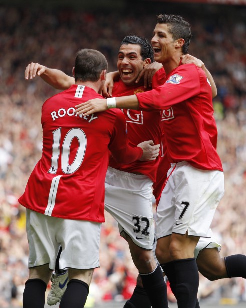 Carlos Tevez of Manchester United celebrates his goal with Wayne Rooney and Cristiano Ronaldo all three players have left or have asked to leave Player Feature - Wayne Rooney Player Feature - Wayne Rooney - Manchester United 6th October, 2007 -------------------- Sportimage +44 7980659747 picturedesk@sportimage.co.uk //www.sportimage.co.uk/ English Premier and Football League images are only to be used in an editorial context, images are not allowed to be published on end user internet sites unless a licence has been obtained from DataCo Ltd +44 (0)20 7864 9121