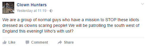  The Clown Hunters say they are "normal guys" who want to stop the craze of people wearing clown outfits to scare others