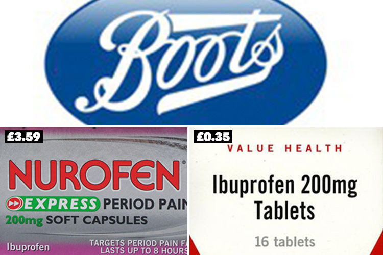 Both pills contain the same amount of ibuprofen - but the Nurofen brand is £3.24 more expensive