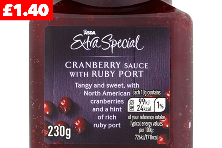  Asda won best cranberry sauce with is extra special brand at £1.40 for 230g