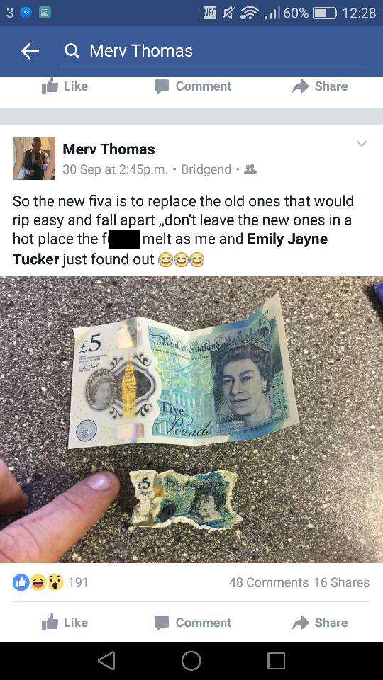 One of the comments was a link showing that the note had actually melted on the side of a burger van