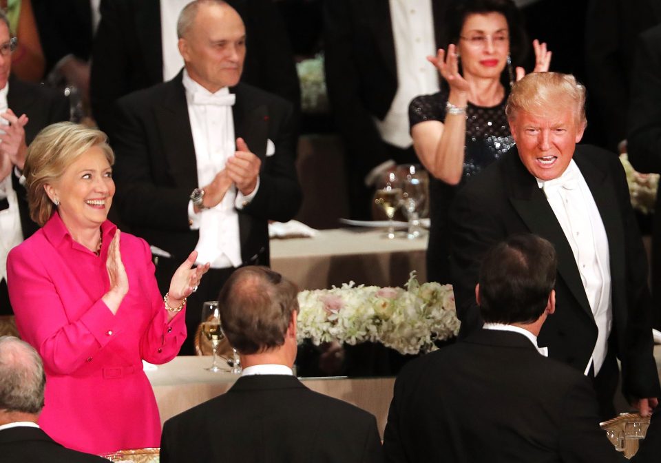  Hillary Clinton and Donald Trump attended the annual Alfred E. Smith Memorial Foundation Dinner at the Waldorf Astoria on Thursday - and the atmosphere was more than a little frosty after their Las Vegas showdown