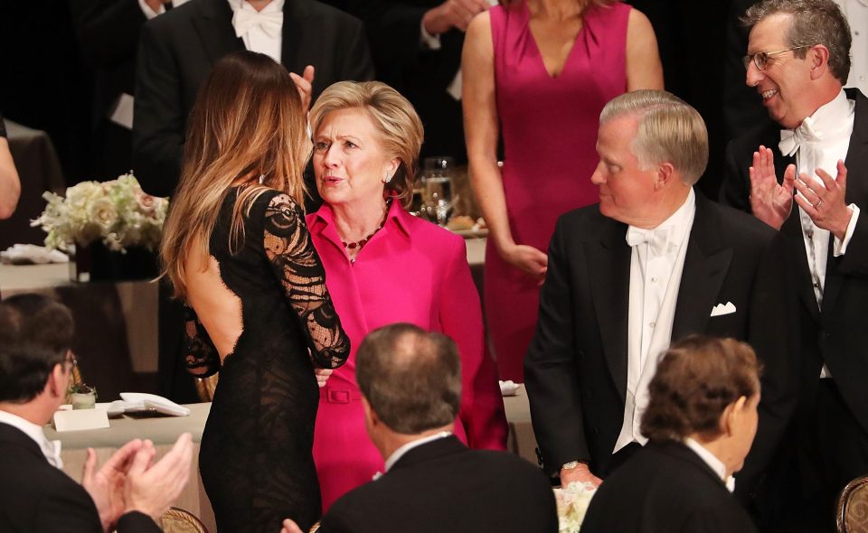  Clinton managed a smile for Melania Trump and told her she looked "beautiful" but their seemed to be no such niceties for her husband