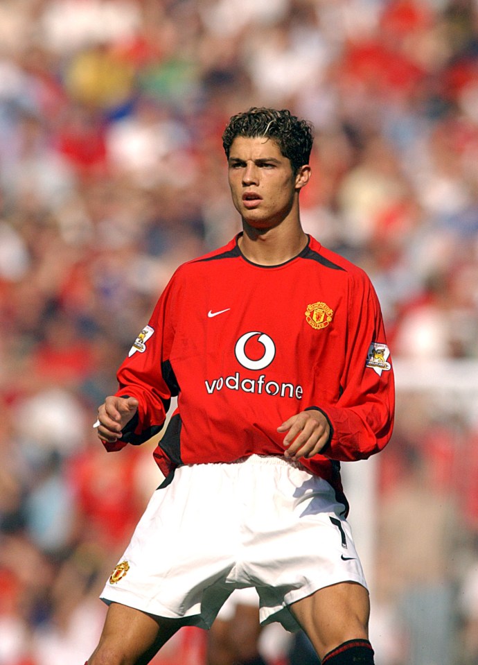 MANCHESTER, ENGLAND - AUGUST 16: Cristiano Ronaldo during the FA Barclaycard Premiership match between Manchester United v Bolton Wanderers at Old Trafford on August 16, 2003 in Manchester, England. (Photo by John Peters/Manchester United via Getty Images)