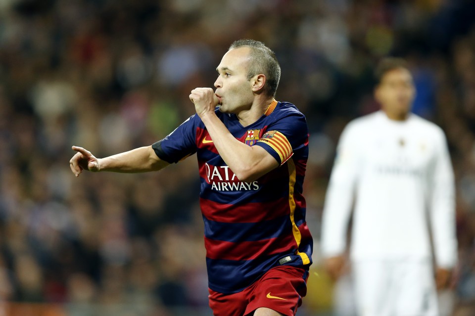  Andres Iniesta celebrates scoring in Barcelona's 4-0 win over Real Madrid