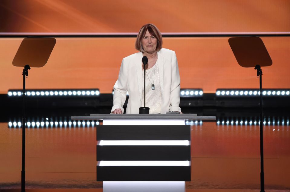 Patricia Smith, mother of Benghazi victim Sean Smith, addresses the Republican National Convention on July 18, 2016 at Quicken Loans Arena in Cleveland, Ohio. The Republican Party opened its national convention, kicking off a four-day political jamboree that will anoint billionaire Donald Trump as its presidential nominee. / AFP / Robyn BECK (Photo credit should read ROBYN BECK/AFP/Getty Images)