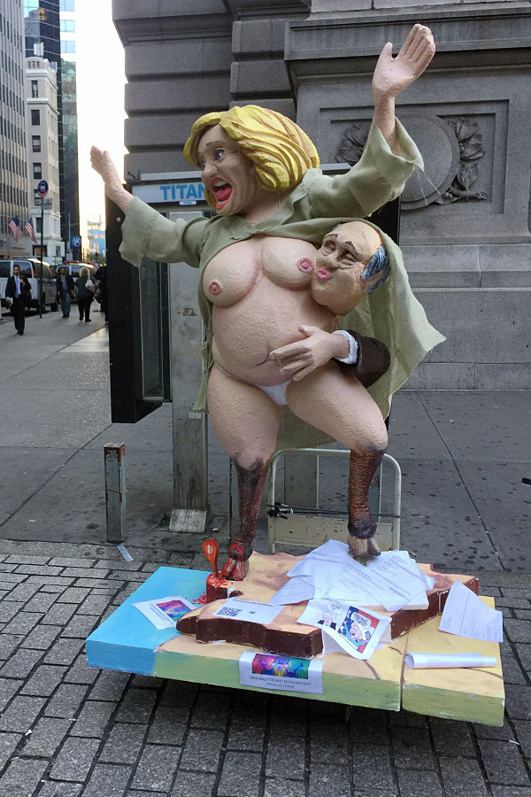  A nearly naked Hillary Clinton statue sparked fury in New York when it appeared by a subway station in Manhattan on Tuesday