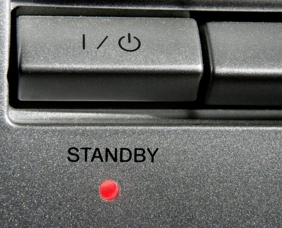 A standby power button on a DVD player