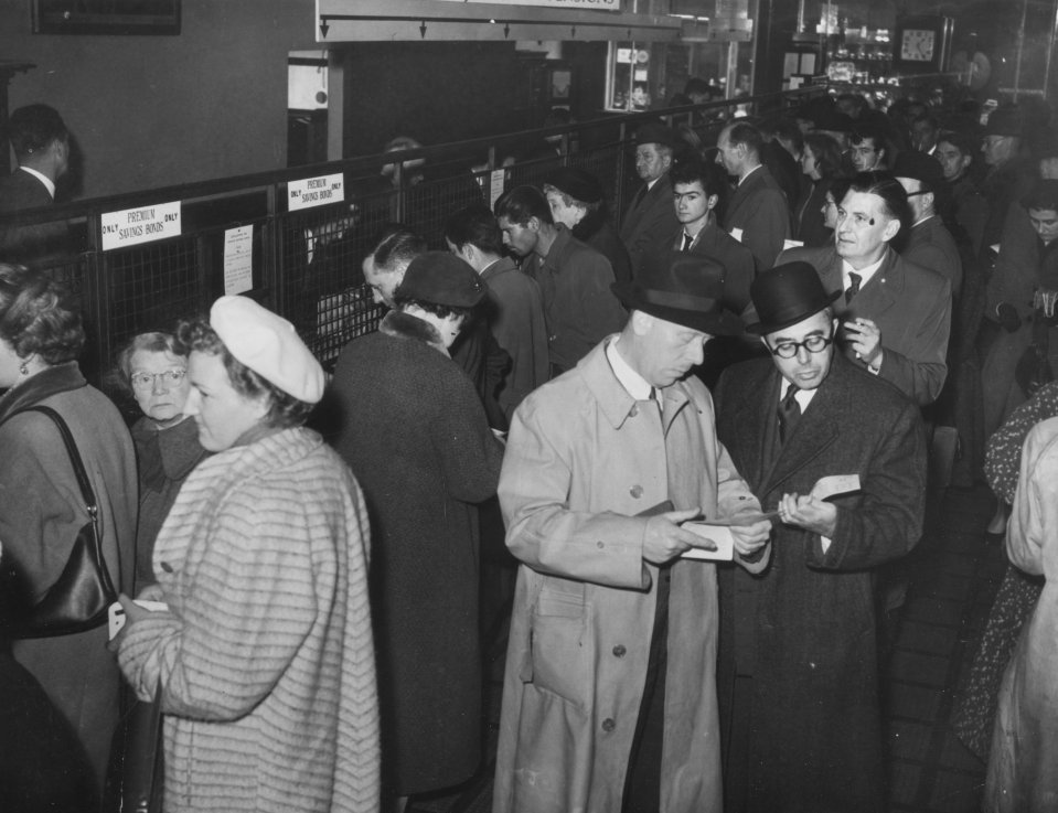 People buying Premium Bonds on the first day of sale in November 1956