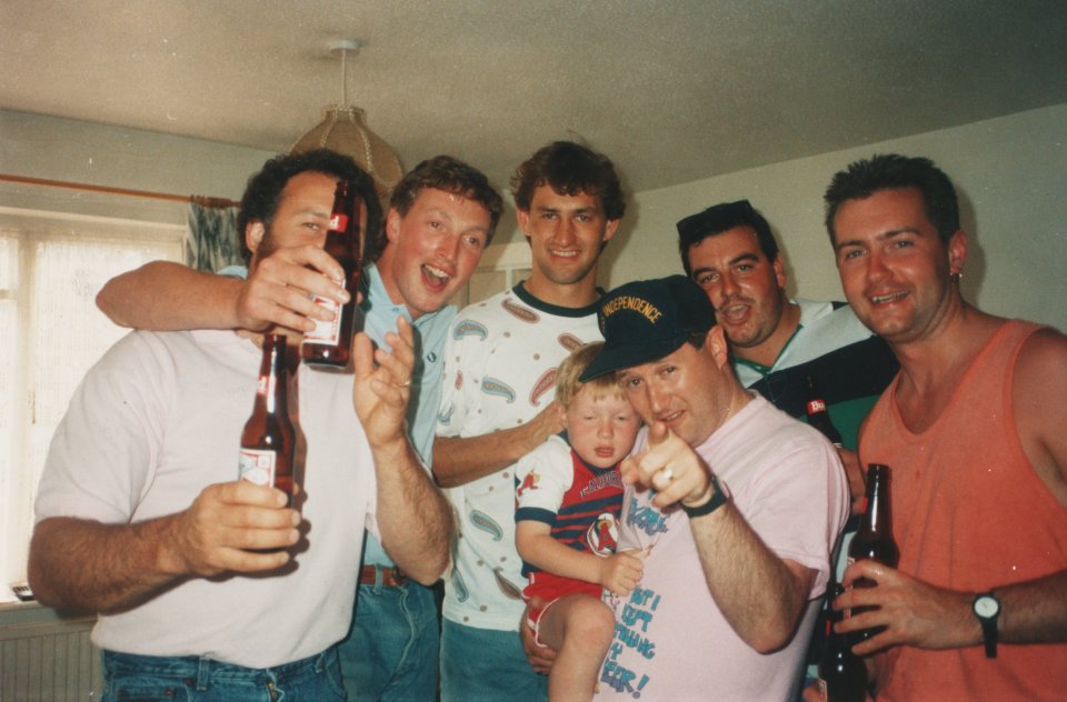 Tony Adams pictured at a barbeque party in Southend in May 1990. He crashed his car on the way home and was later sentenced to six months in prison as a result.