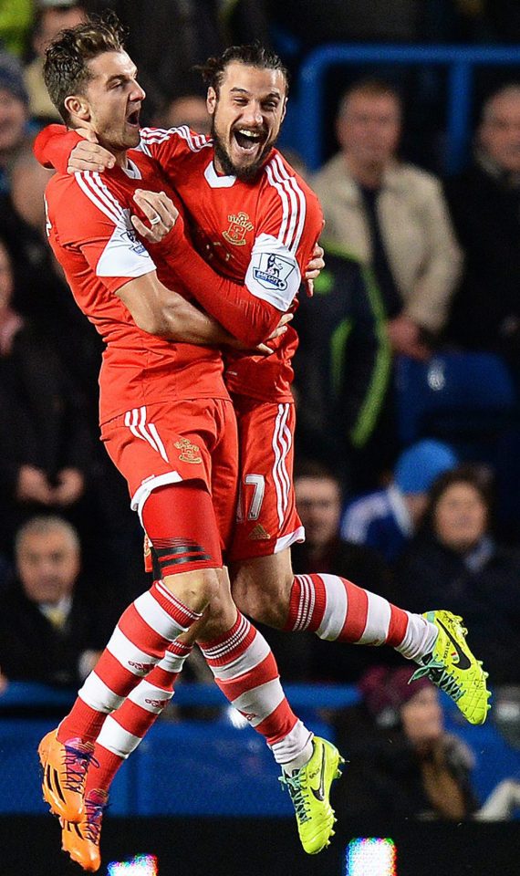  Jay Rodriguez and a delighted Osvaldo after a Saints' goal against Chelsea