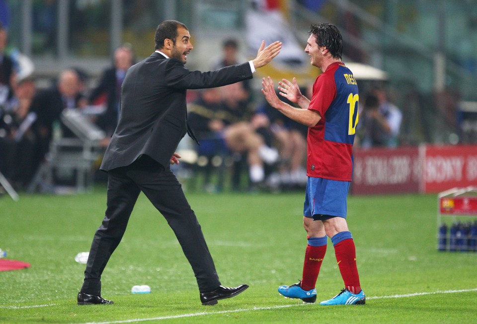 UEFA Champions League Final 2009 in Rome FC Barcelona v Manchester United Lionel Messi (Barcelona) & Josep Guardiola (Barcelona) coach celbrate (Marc Aspland / The Times).