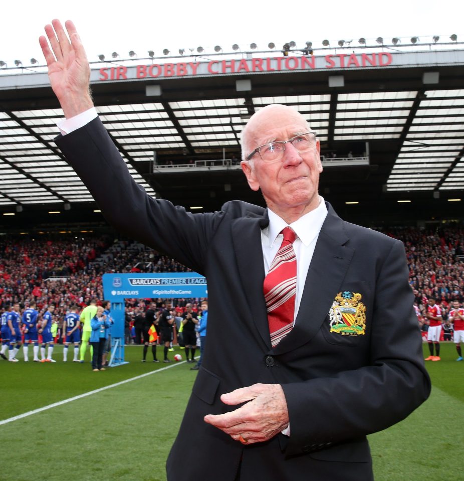 Sir Bobby Charlton appreciates the Old Trafford crowd saluting him, he now has a stand there named after him