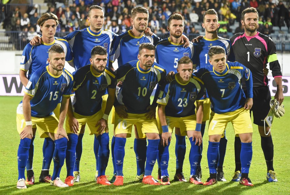 epa05525963 Players of Kosovo line up before the FIFA World Cup 2018 qualifying soccer match between Finland and Kosovo at the Veritas stadium in Turku, Finland, 05 September 2016. Kosovo played their first FIFA World Cup qualifier in Turku. EPA/MARKKU OJALA FINLAND OUT