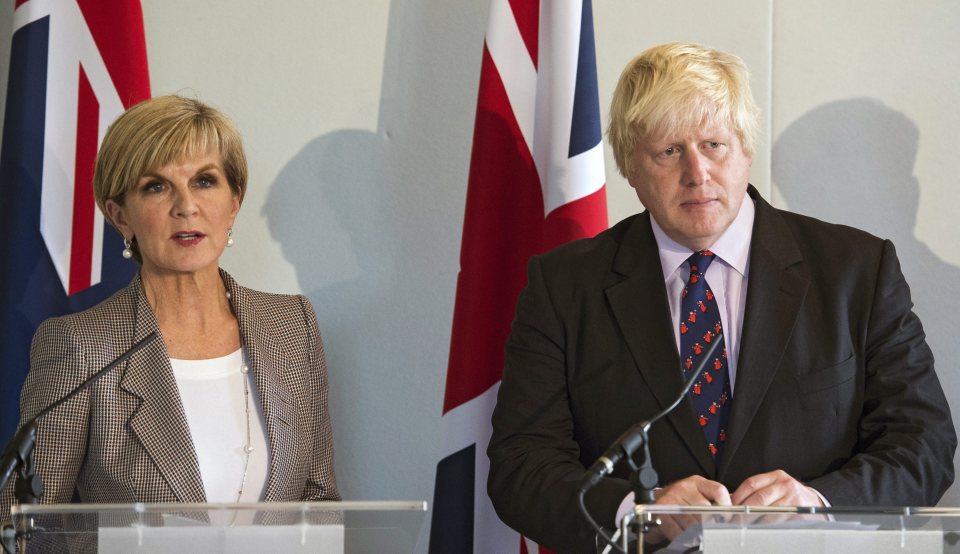  Boris Johnson told the Australian Foreign Minister Julie Bishop he wanted to increase immigration from Australia