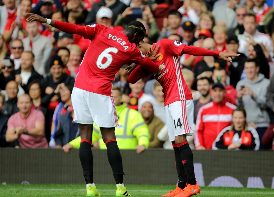 Jesse Lingard celebrates Paul Pogba's goal with trademark dab