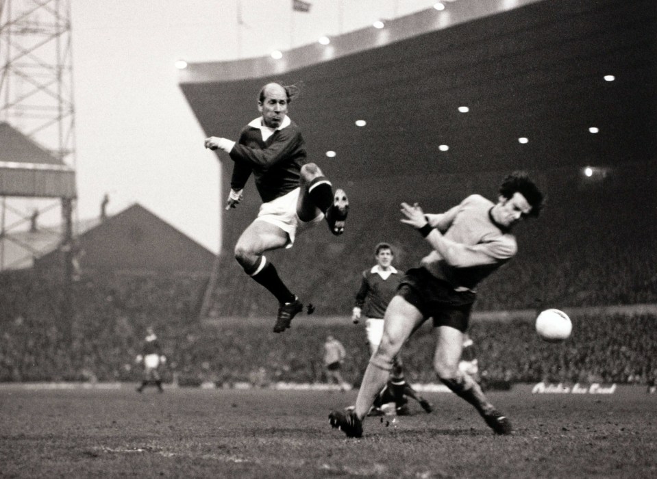 Charlton goes airborne in a Division One clash against Wolverhamptpn Wanderers in 1972