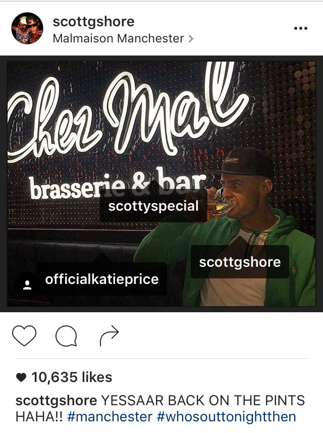  The Geordie Shore star posted Instagram snap at the venue, tagging Katie