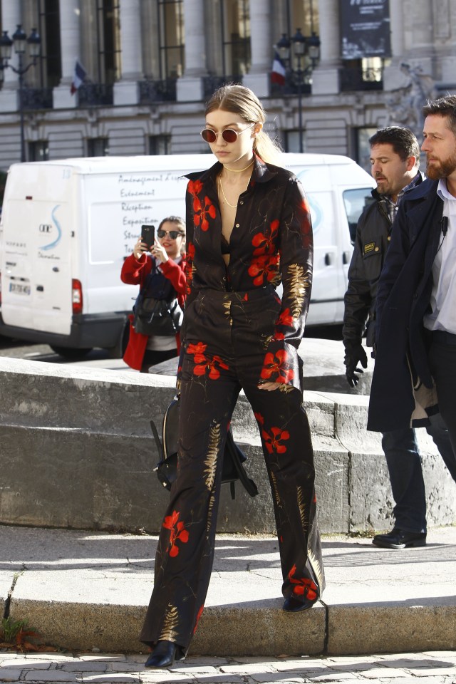  Supermodel Gigi Hadid wore a floral outfit while after flying out to Europe for Paris Fashion Week