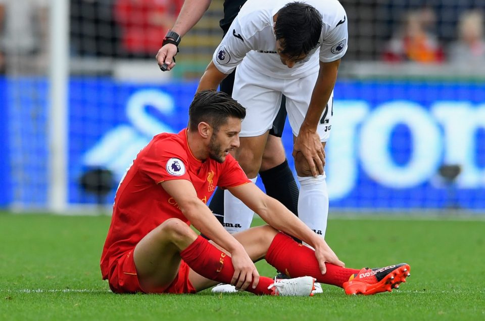  Adam Lallana is struggling for Liverpool with a groin injury