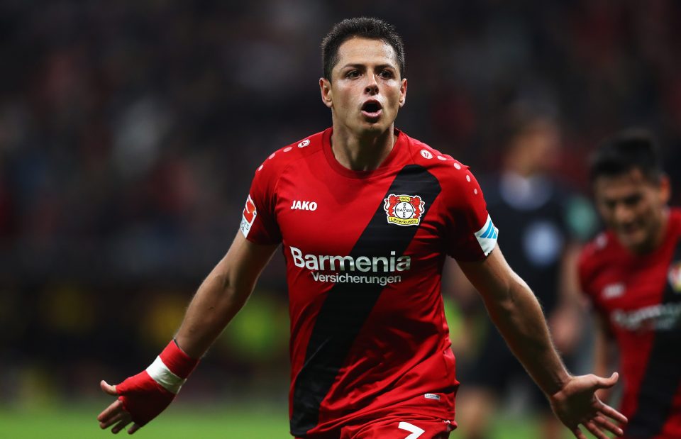  Ex-Manchester United frontman Javier Hernandez celebrates his goal for Bayer Leverkusen as they sink Borussia Dortmund