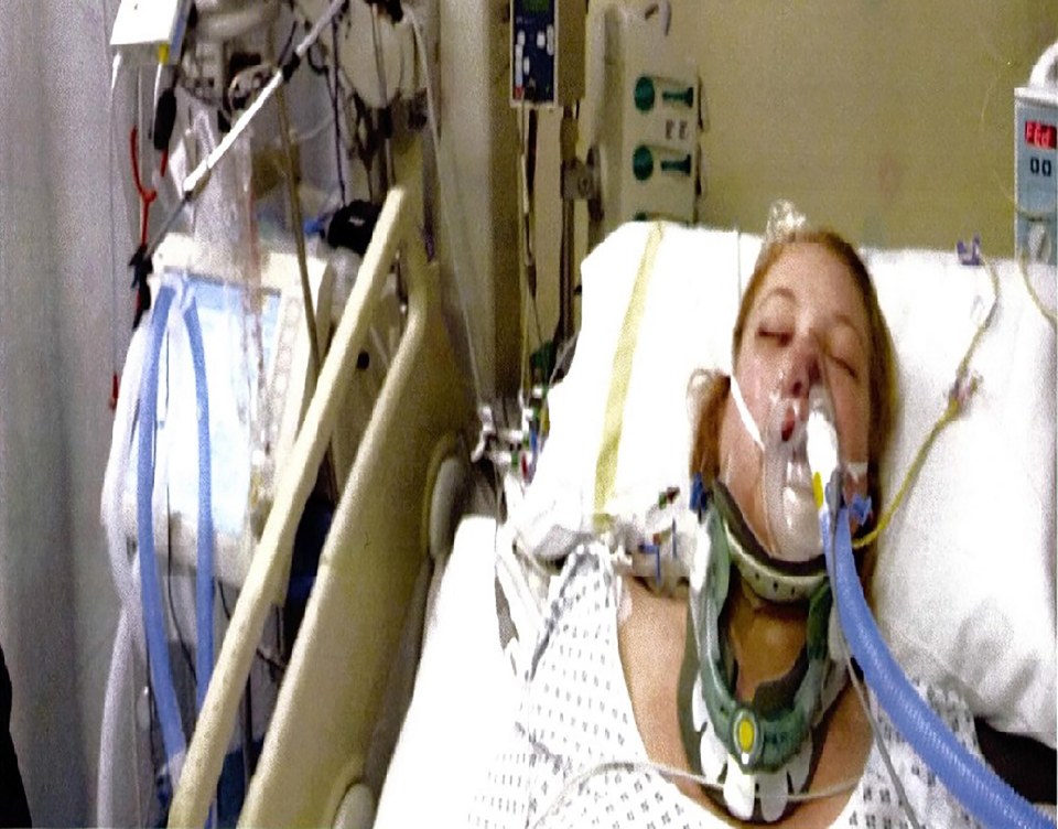  Beth, pictured in hospital, has now received a 170,000 payout after she was knocked off her bike by a car while travelling to Chester along the A51 in Tarvin, Cheshire