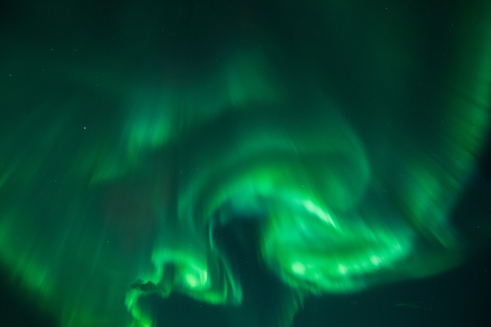  Northern lights over the lava landscape, Reykjanes Peninsula, Iceland