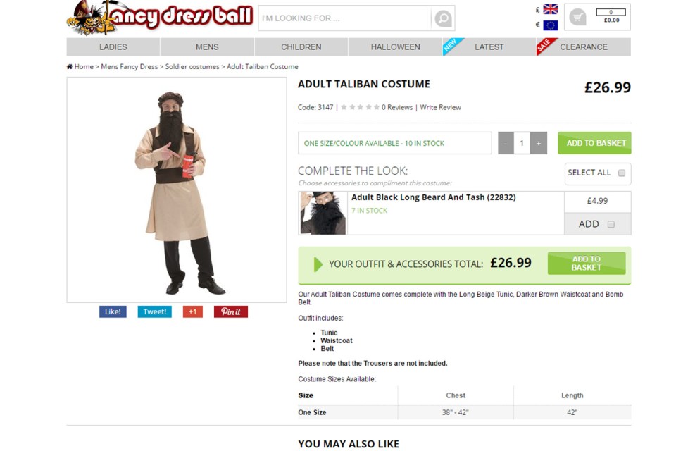  Adult Taliban costumes are available on Fancy Dress - for £5 customers can add on a beard for the "complete" look