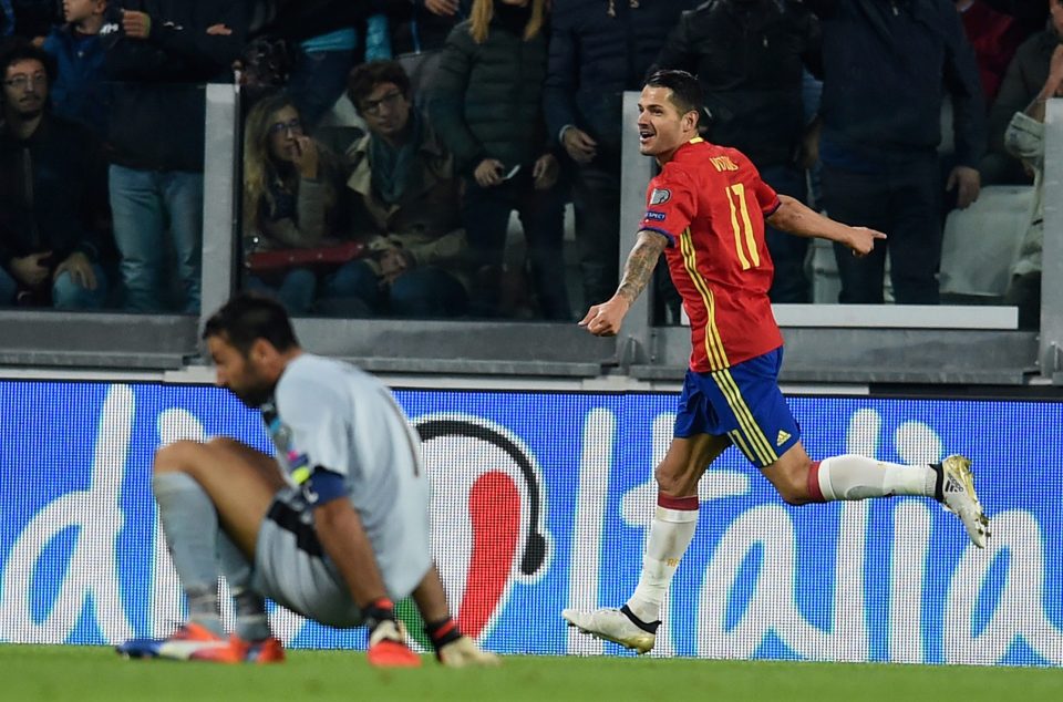 Vitolo wheels away after putting Spain into the lead early in the second half against Italy