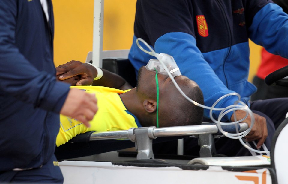 Enner Valencia was given oxygen as he was taken away on a stretcher