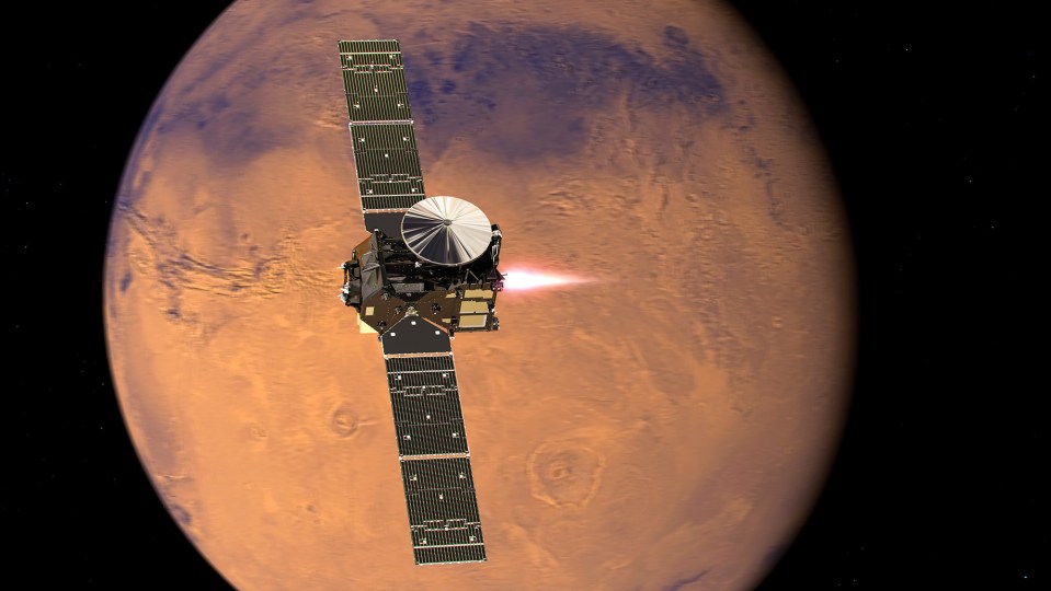  The Trace Gas Orbiter probe will fire its retro-rocket brakes to enter orbit around the Red Planet