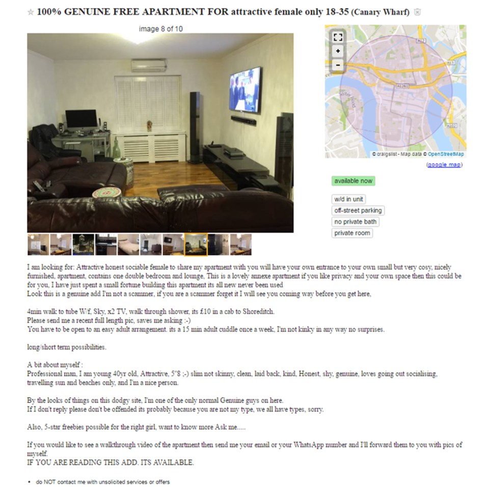  'You have to be open to an easy adult arrangement' says the owner of this property who is looking for an attractive female to share it with