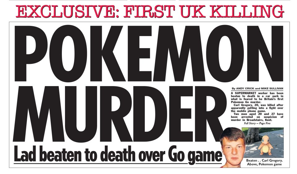  The first Pokemon related murder happened on Tuesday in Broadstairs, Kent