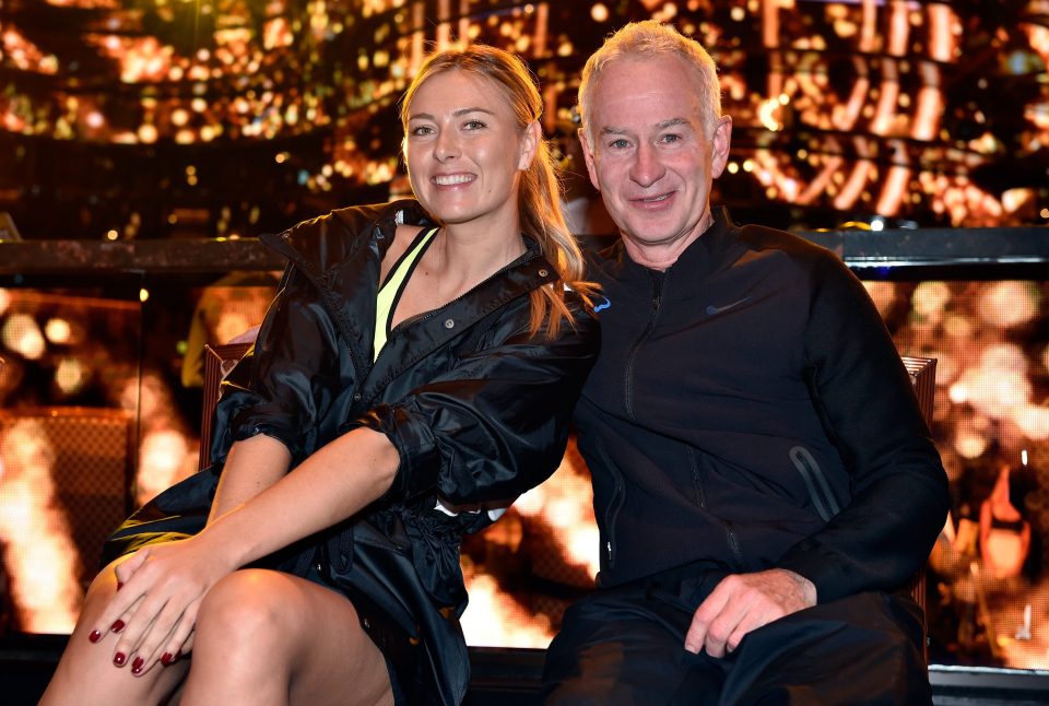  Joining Elton on the court was American player Johhn McEnroe and Russian star Maria Sharapova