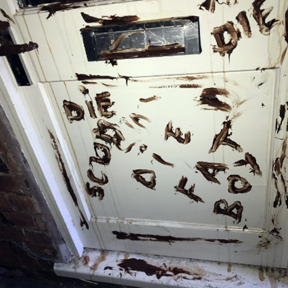 Thugs smeared insulting words on his front door using human faeces