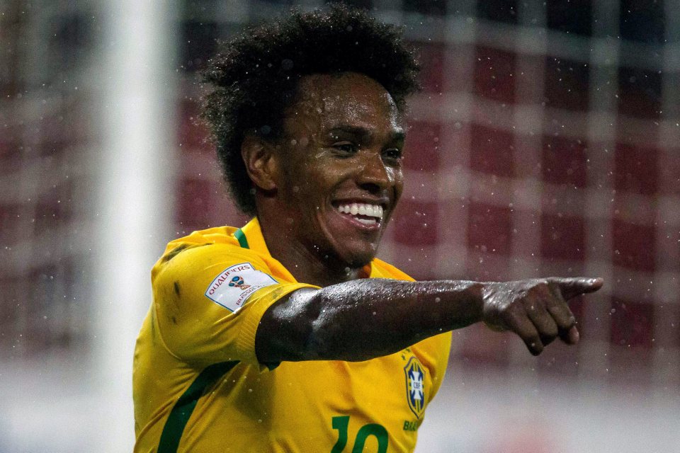 epa05581857 Willian of Brazil celebrates his goal during the South American FIFA World Cup Russia 2018 qualifying match between Brazil and Venezuela at the Metropolitan Stadium in Merida, Venezuela, 11 October 2016. EPA/MIGUEL GUTIERREZ