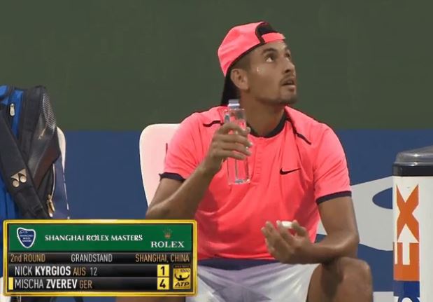  Nick Kyrgios of Australia argues with the umpire