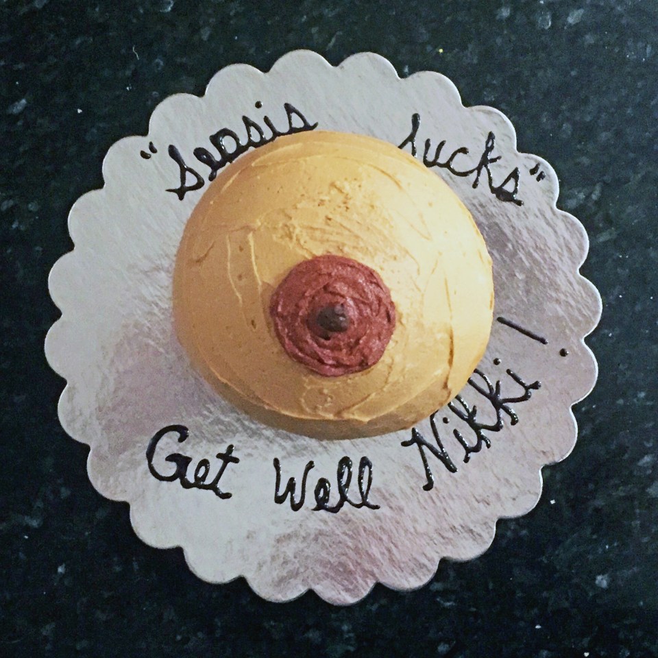  After her op, Nikki's co-worker made her a ‘farewell boob’ cake