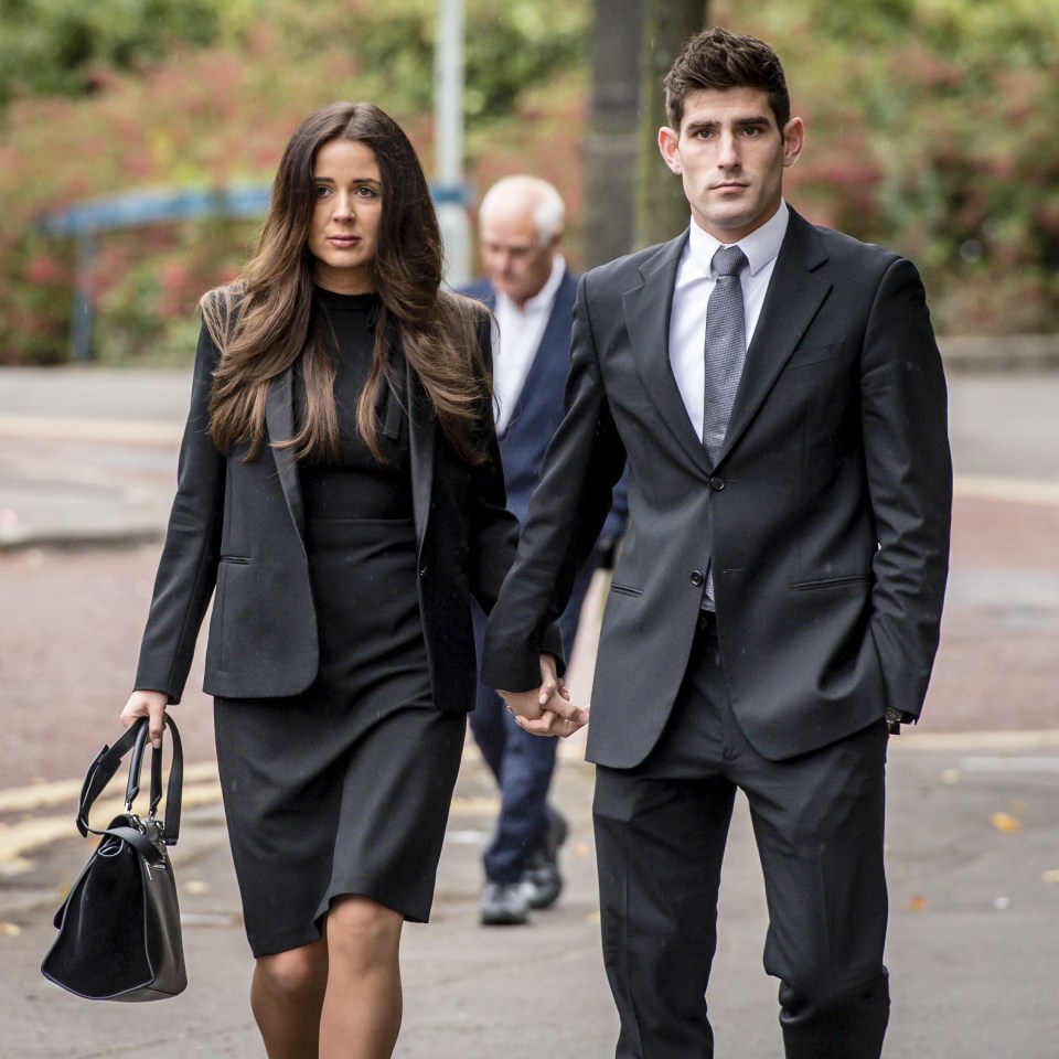 Footballer Ched Evans was supported at Cardiff Crown Court with partner Natasha Massey