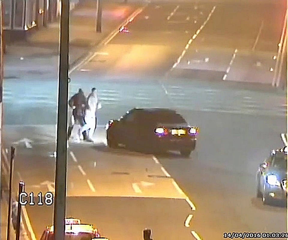  CCTV footage shows the men standing in the street before they are mowed down