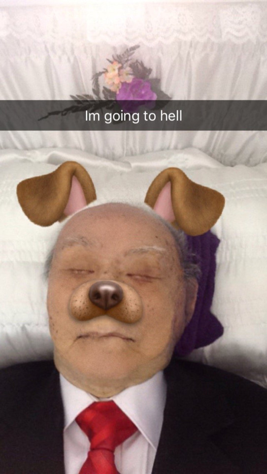  As if that wasn't enough, he also used a comical dog filter on the dead man