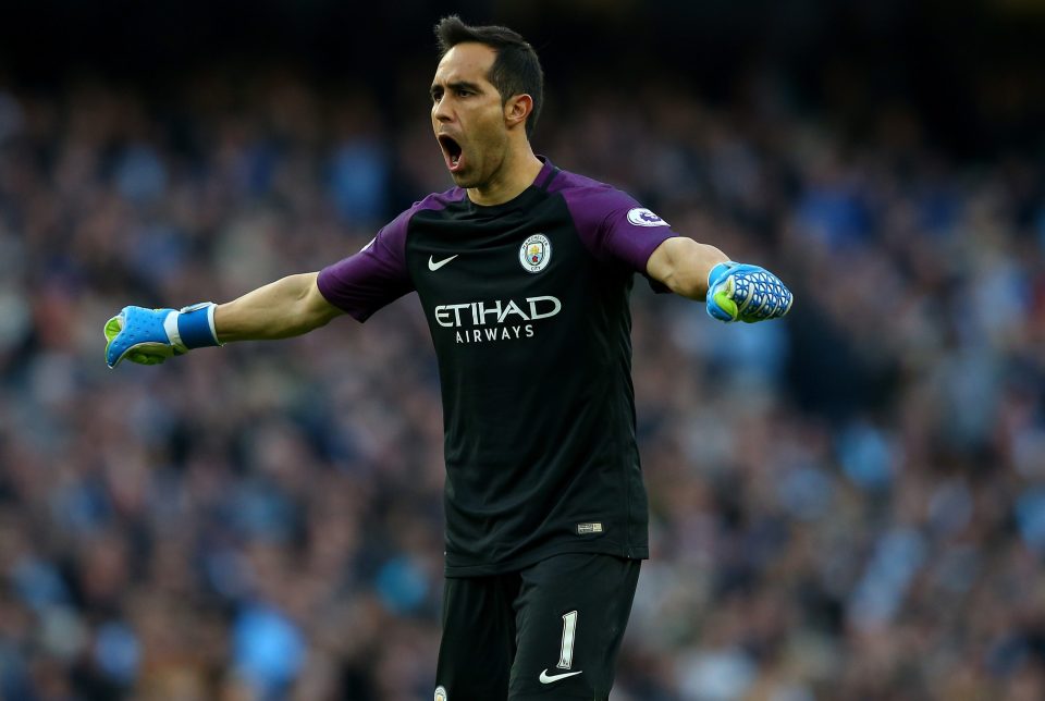 MANCHESTER, ENGLAND - OCTOBER 15: Claudio Bravo of Manchester City celebrates his team scoring during the Premier League match between Manchester City and Everton at Etihad Stadium on October 15, 2016 in Manchester, England. (Photo by Alex Livesey/Getty Images)