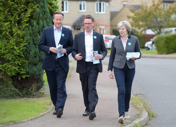 Theresa May, David Cameron and Witney candidate Robert Courts