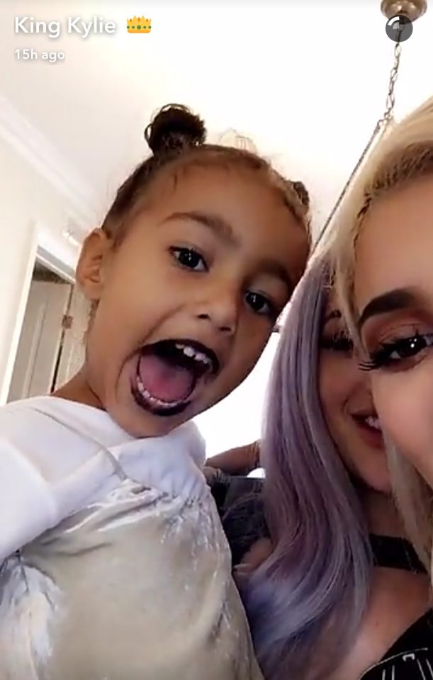 North looked delighted with her different coloured lips