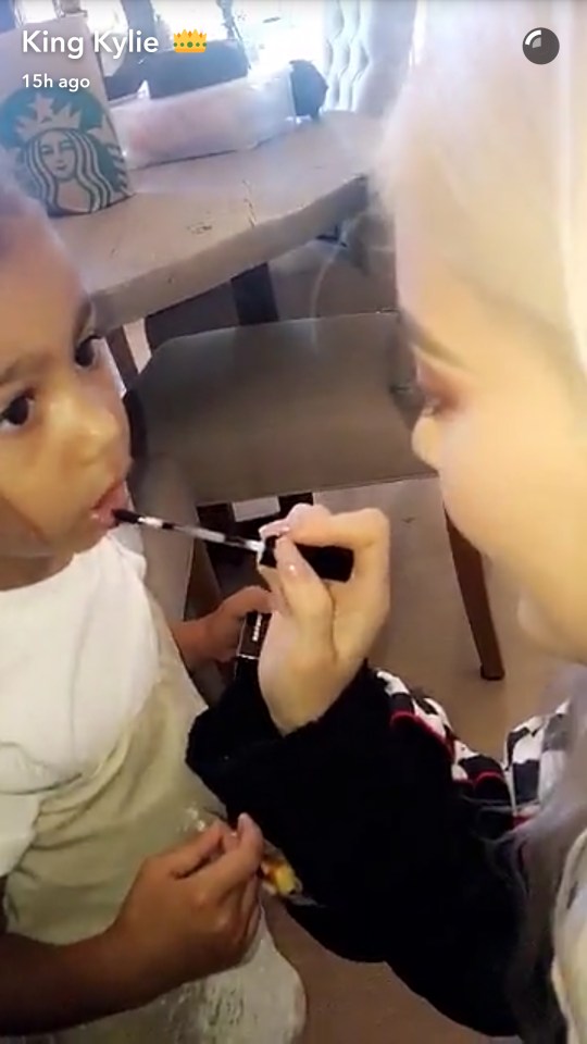 Kylie applied some of her own lip kit to the three-year-old 