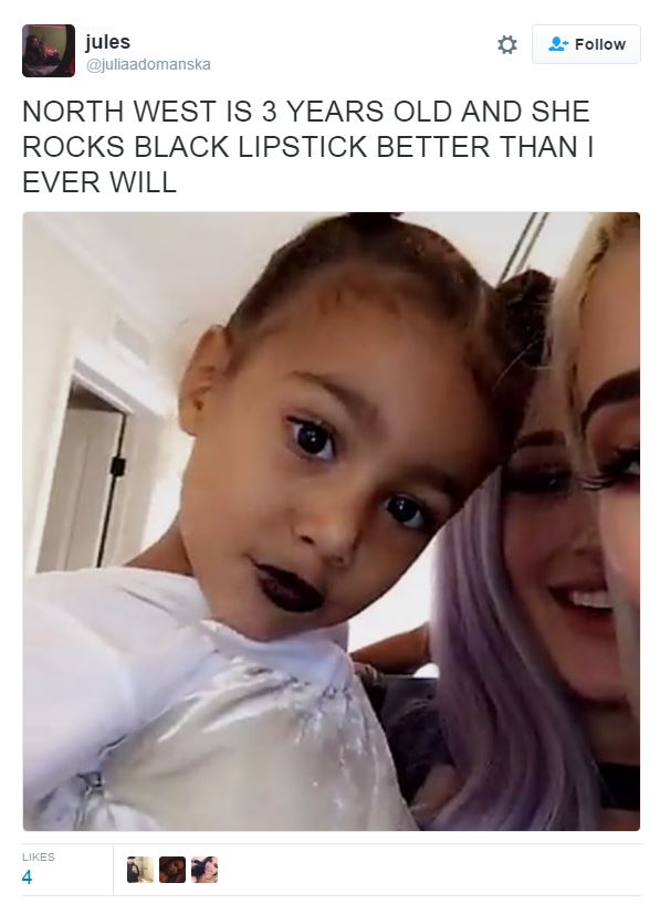 One Twitter user felt like North could wear the black lipstick better than she ever could